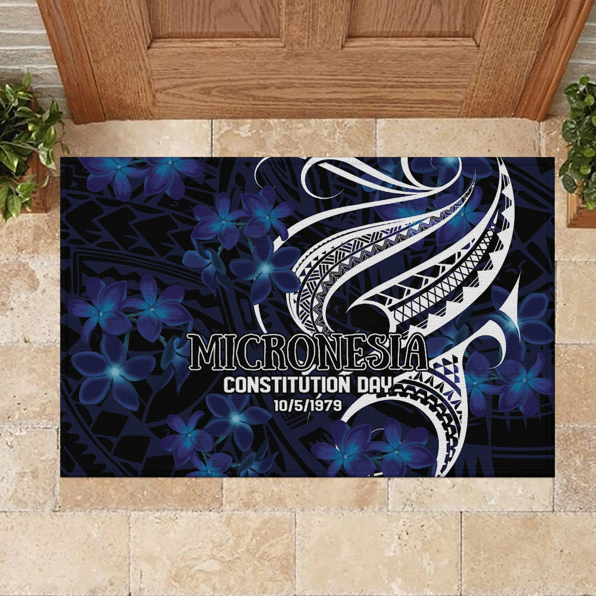 Micronesia Constitution Day Rubber Doormat Since 1979 with Polynesian Hibiscus Pattern LT9 - Polynesian Pride