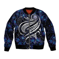 Micronesia Constitution Day Sleeve Zip Bomber Jacket Since 1979 with Polynesian Hibiscus Pattern LT9 Unisex Blue - Polynesian Pride