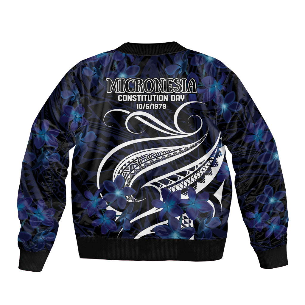 Micronesia Constitution Day Sleeve Zip Bomber Jacket Since 1979 with Polynesian Hibiscus Pattern LT9 - Polynesian Pride