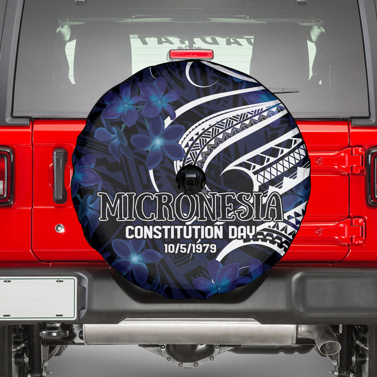Micronesia Constitution Day Spare Tire Cover Since 1979 with Polynesian Hibiscus Pattern LT9 - Polynesian Pride