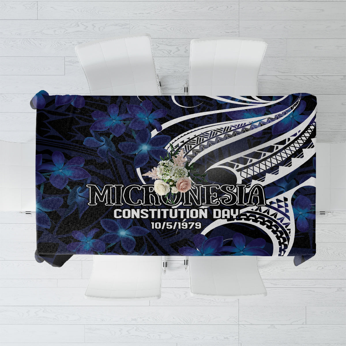 Micronesia Constitution Day Tablecloth Since 1979 with Polynesian Hibiscus Pattern LT9 Blue - Polynesian Pride