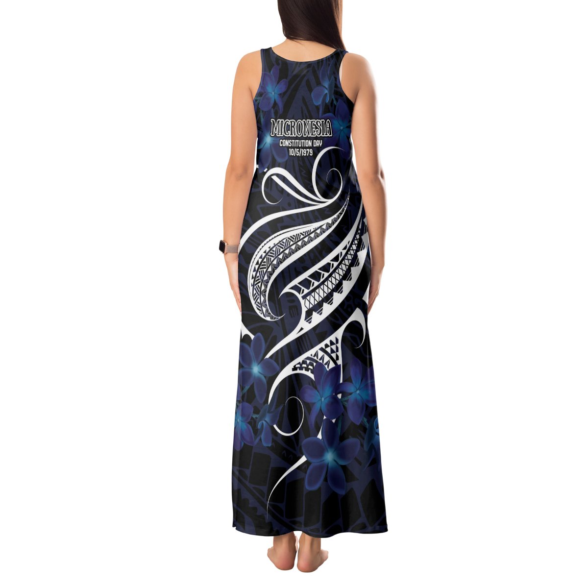 Micronesia Constitution Day Tank Maxi Dress Since 1979 with Polynesian Hibiscus Pattern LT9 - Polynesian Pride