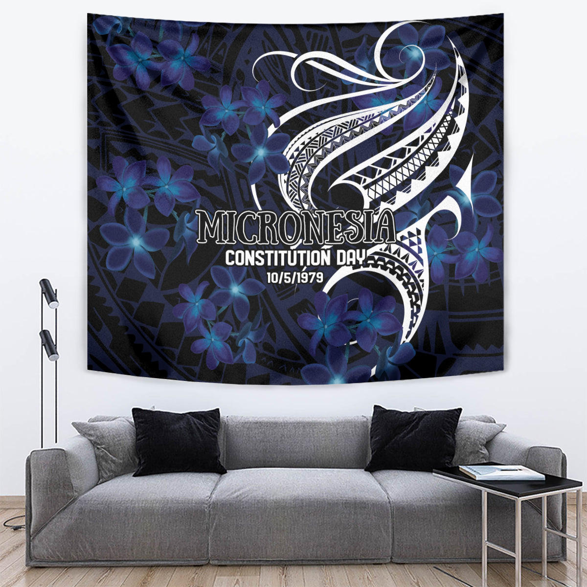 Micronesia Constitution Day Tapestry Since 1979 with Polynesian Hibiscus Pattern