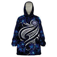 Micronesia Constitution Day Wearable Blanket Hoodie Since 1979 with Polynesian Hibiscus Pattern LT9 One Size Blue - Polynesian Pride