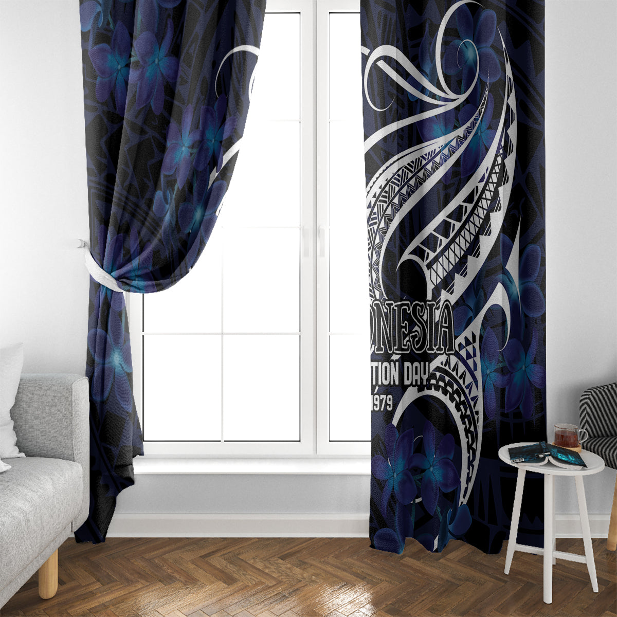 Micronesia Constitution Day Window Curtain Since 1979 with Polynesian Hibiscus Pattern LT9 - Polynesian Pride
