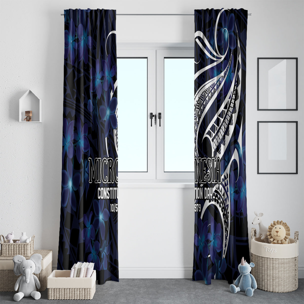 Micronesia Constitution Day Window Curtain Since 1979 with Polynesian Hibiscus Pattern LT9 - Polynesian Pride