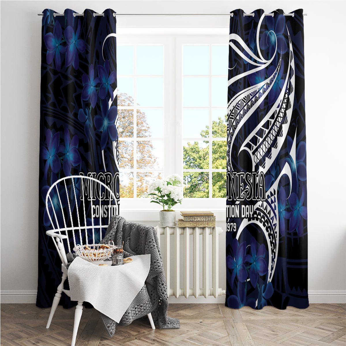 Micronesia Constitution Day Window Curtain Since 1979 with Polynesian Hibiscus Pattern LT9 - Polynesian Pride
