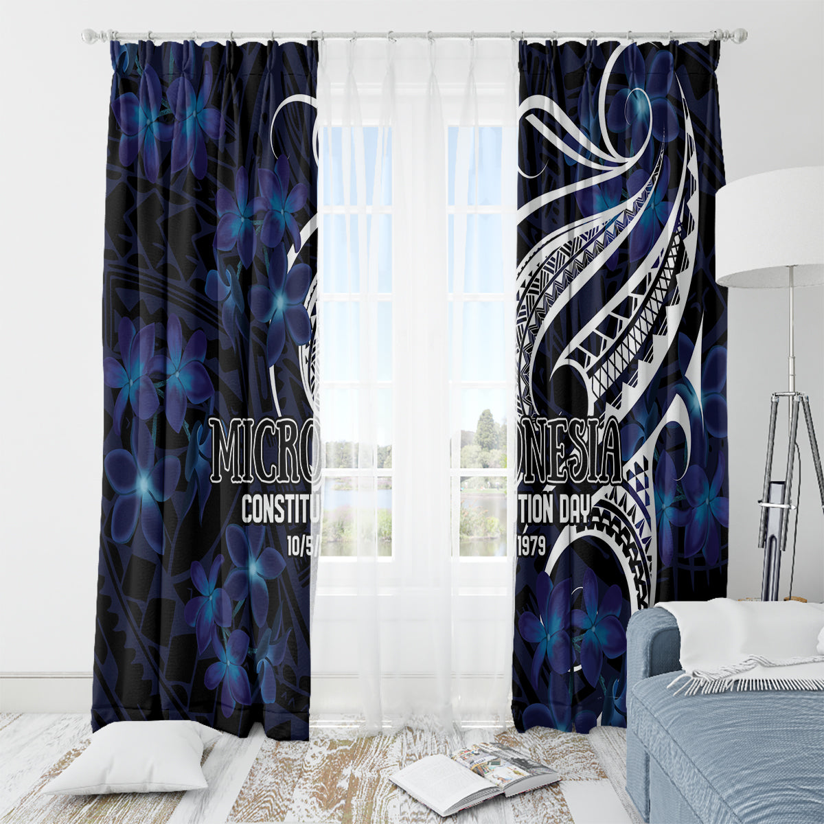 Micronesia Constitution Day Window Curtain Since 1979 with Polynesian Hibiscus Pattern LT9 - Polynesian Pride