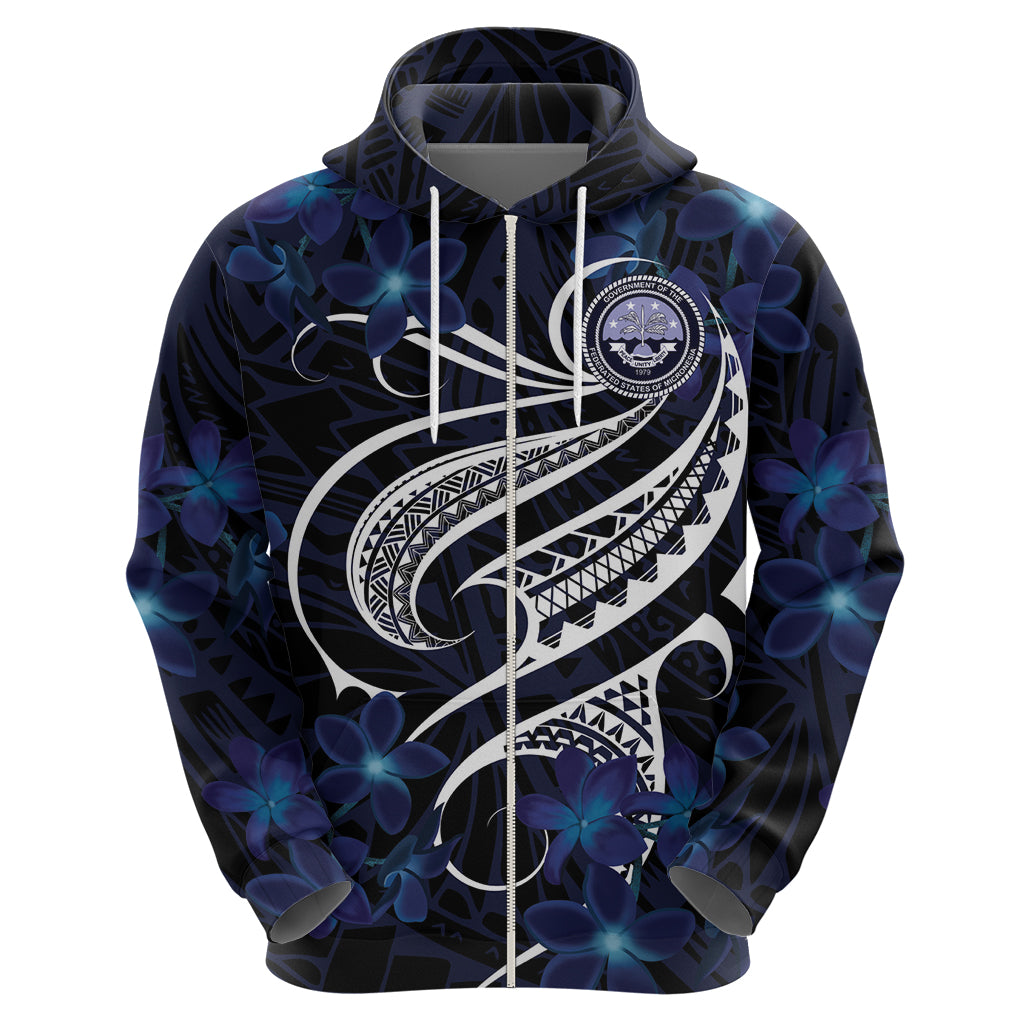 Micronesia Constitution Day Zip Hoodie Since 1979 with Polynesian Hibiscus Pattern