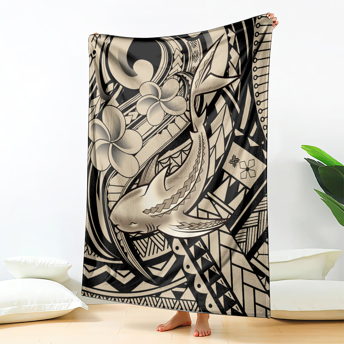 Polynesian Shark Tribal Tattoo Blanket Beige Style LT9 - Polynesian Pride
