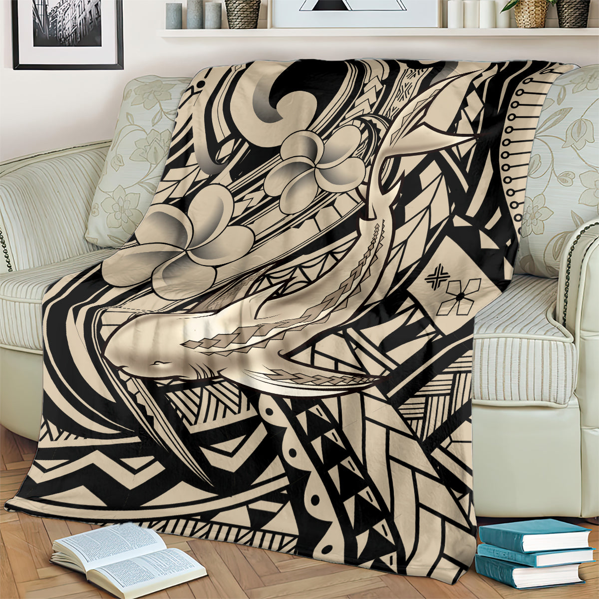 Polynesian Shark Tribal Tattoo Blanket Beige Style LT9 - Polynesian Pride