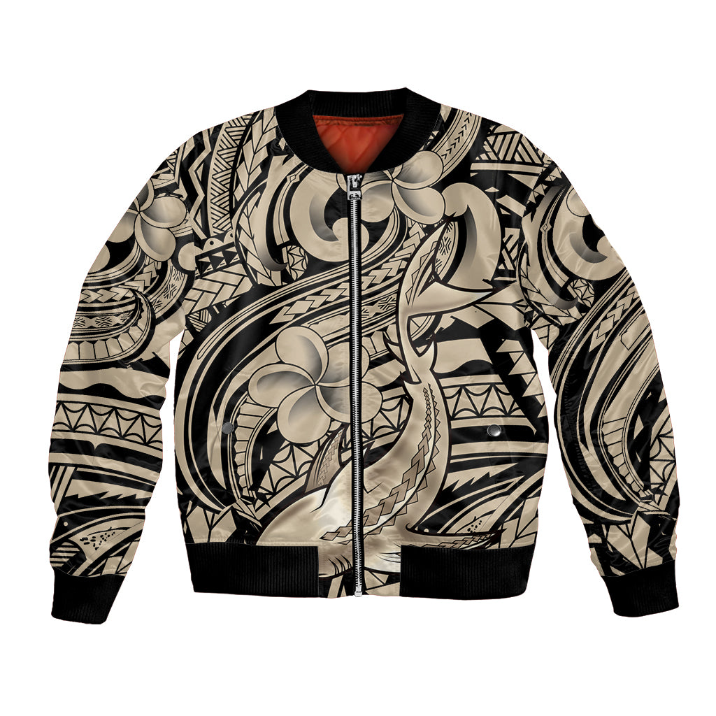 Polynesian Shark Tribal Tattoo Bomber Jacket Beige Style LT9 Unisex Beige - Polynesian Pride
