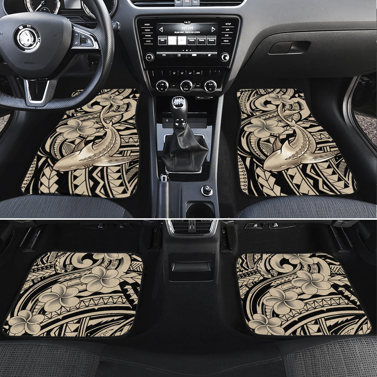 Polynesian Shark Tribal Tattoo Car Mats Beige Style LT9 Set 4pcs Beige - Polynesian Pride