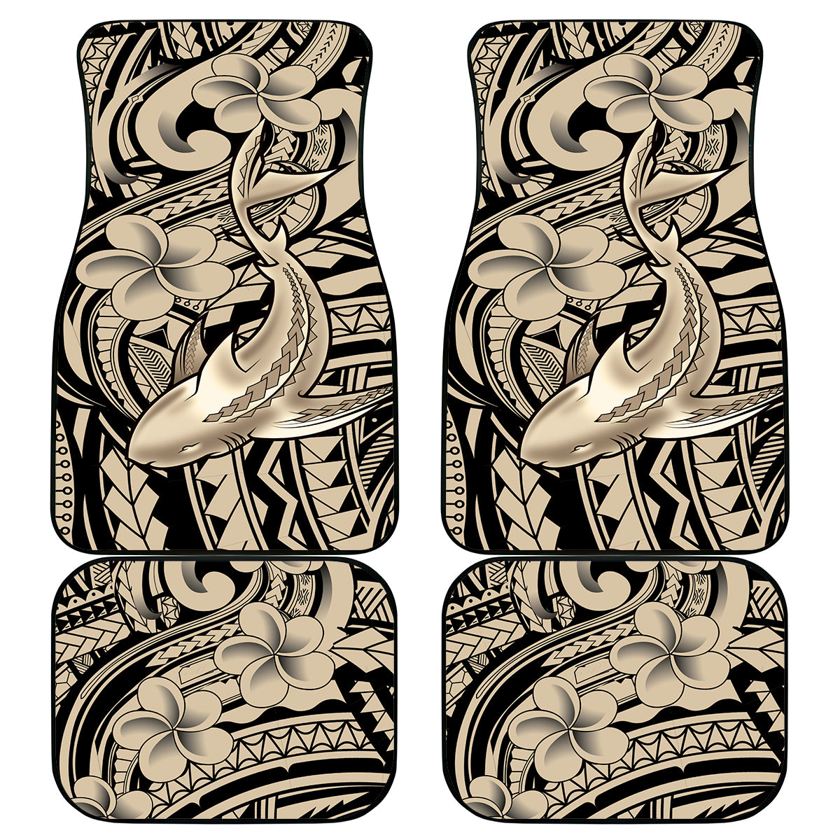 Polynesian Shark Tribal Tattoo Car Mats Beige Style LT9 - Polynesian Pride