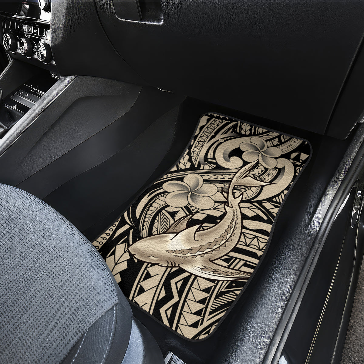 Polynesian Shark Tribal Tattoo Car Mats Beige Style LT9 - Polynesian Pride