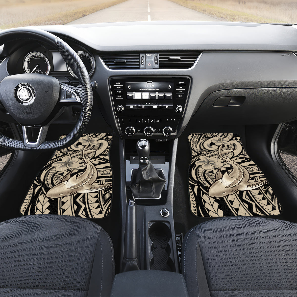 Polynesian Shark Tribal Tattoo Car Mats Beige Style LT9 Set 2pcs - Front Beige - Polynesian Pride