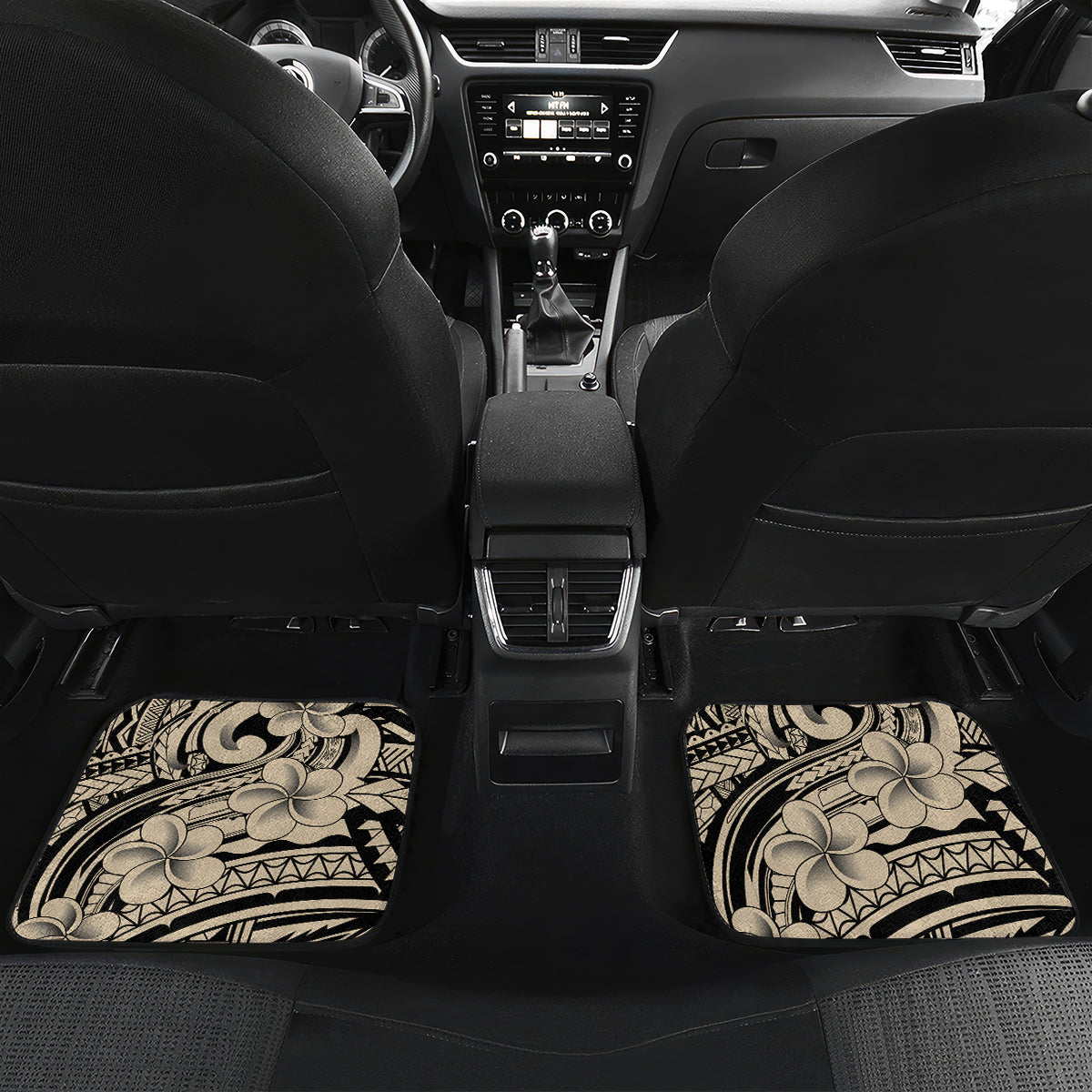 Polynesian Shark Tribal Tattoo Car Mats Beige Style LT9 Set 2pcs - Back Beige - Polynesian Pride