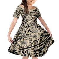 Polynesian Shark Tribal Tattoo Family Matching Long Sleeve Bodycon Dress and Hawaiian Shirt Beige Style