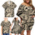 Polynesian Shark Tribal Tattoo Family Matching Off Shoulder Short Dress and Hawaiian Shirt Beige Style