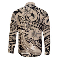 Polynesian Shark Tribal Tattoo Family Matching Off Shoulder Short Dress and Hawaiian Shirt Beige Style