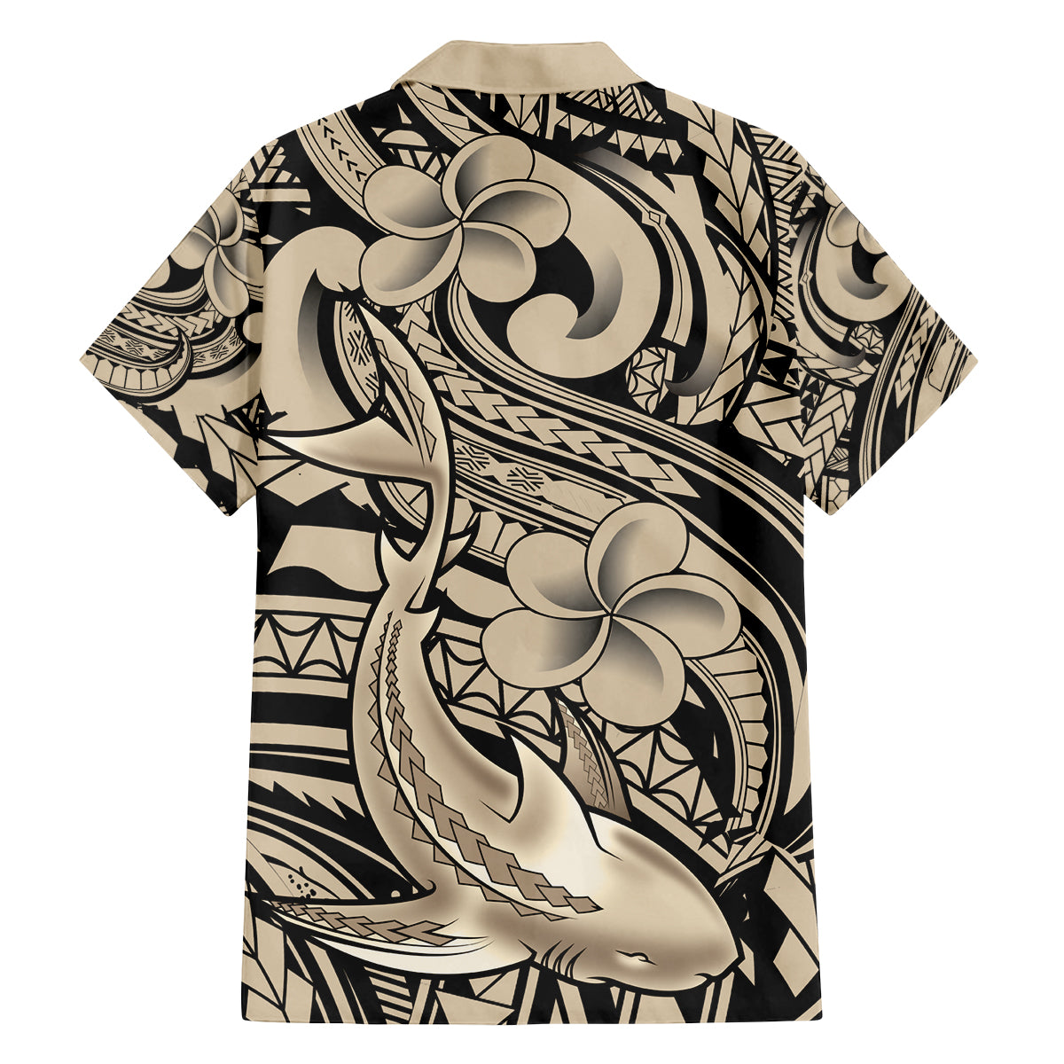Polynesian Shark Tribal Tattoo Family Matching Puletasi and Hawaiian Shirt Beige Style
