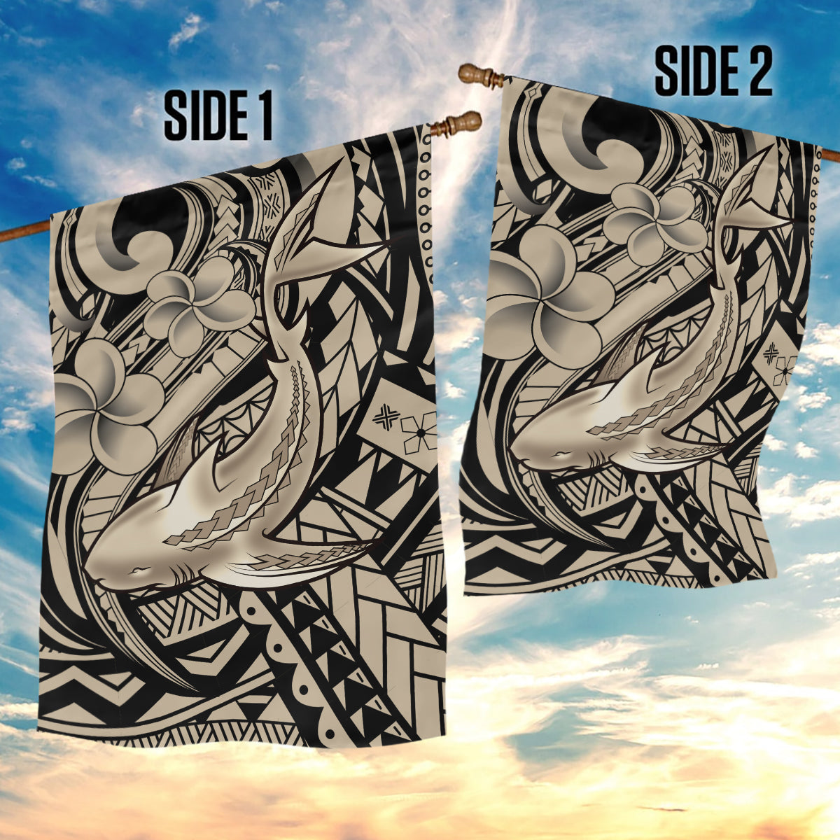 Polynesian Shark Tribal Tattoo Garden Flag Beige Style LT9 - Polynesian Pride