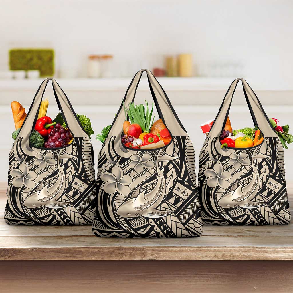 Polynesian Shark Tribal Tattoo Grocery Bag Beige Style LT9 3-pack One Size Beige - Polynesian Pride