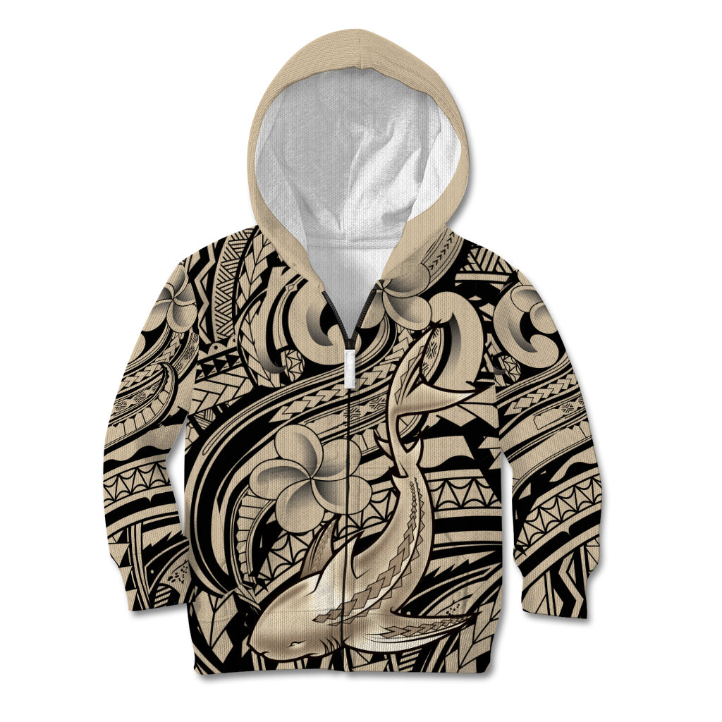 Polynesian Shark Tribal Tattoo Kid Hoodie Beige Style