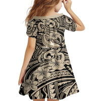 Polynesian Shark Tribal Tattoo Kid Short Sleeve Dress Beige Style