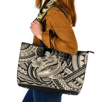 Polynesian Shark Tribal Tattoo Leather Tote Bag Beige Style LT9 Beige - Polynesian Pride
