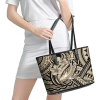 Polynesian Shark Tribal Tattoo Leather Tote Bag Beige Style LT9 - Polynesian Pride