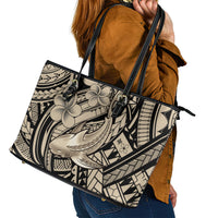 Polynesian Shark Tribal Tattoo Leather Tote Bag Beige Style LT9 - Polynesian Pride