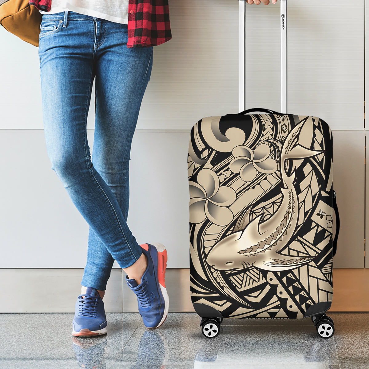 Polynesian Shark Tribal Tattoo Luggage Cover Beige Style