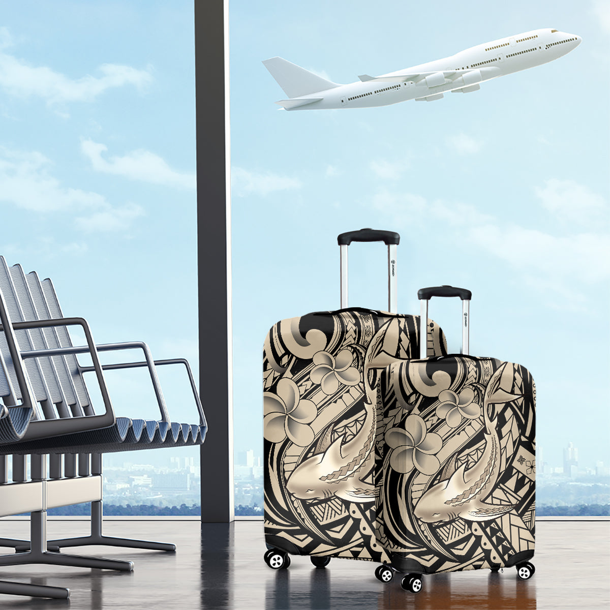 Polynesian Shark Tribal Tattoo Luggage Cover Beige Style