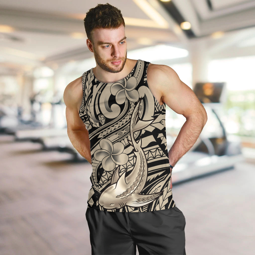 Polynesian Shark Tribal Tattoo Men Tank Top Beige Style LT9 Beige - Polynesian Pride