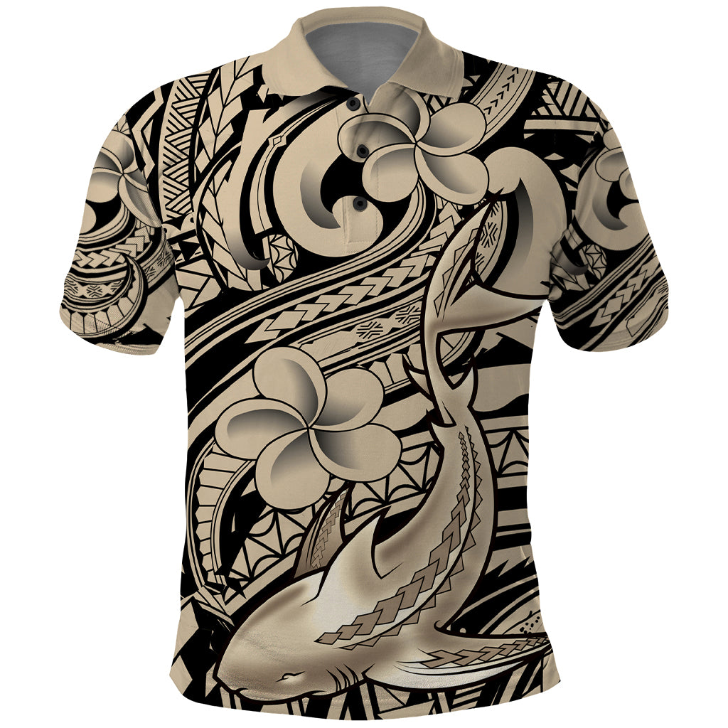 Polynesian Shark Tribal Tattoo Polo Shirt Beige Style