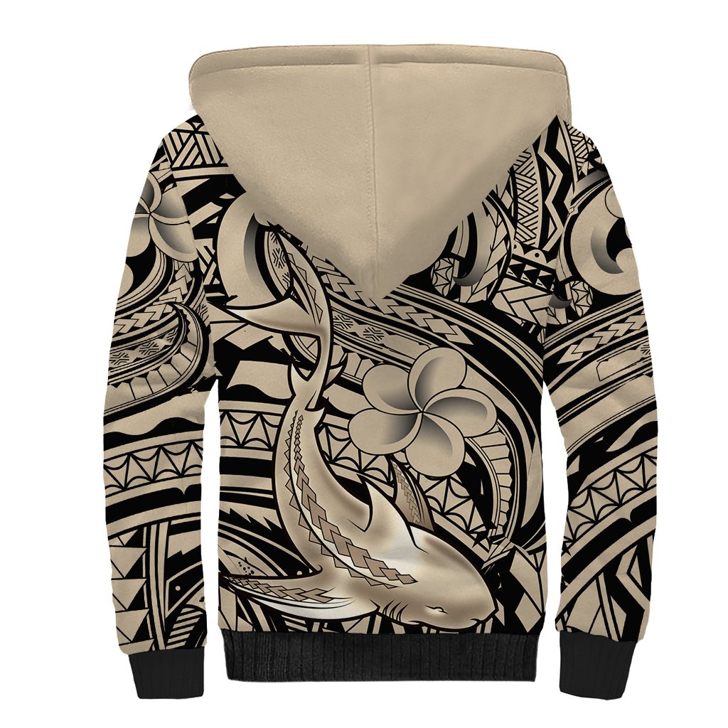 Polynesian Shark Tribal Tattoo Sherpa Hoodie Beige Style LT9 - Polynesian Pride