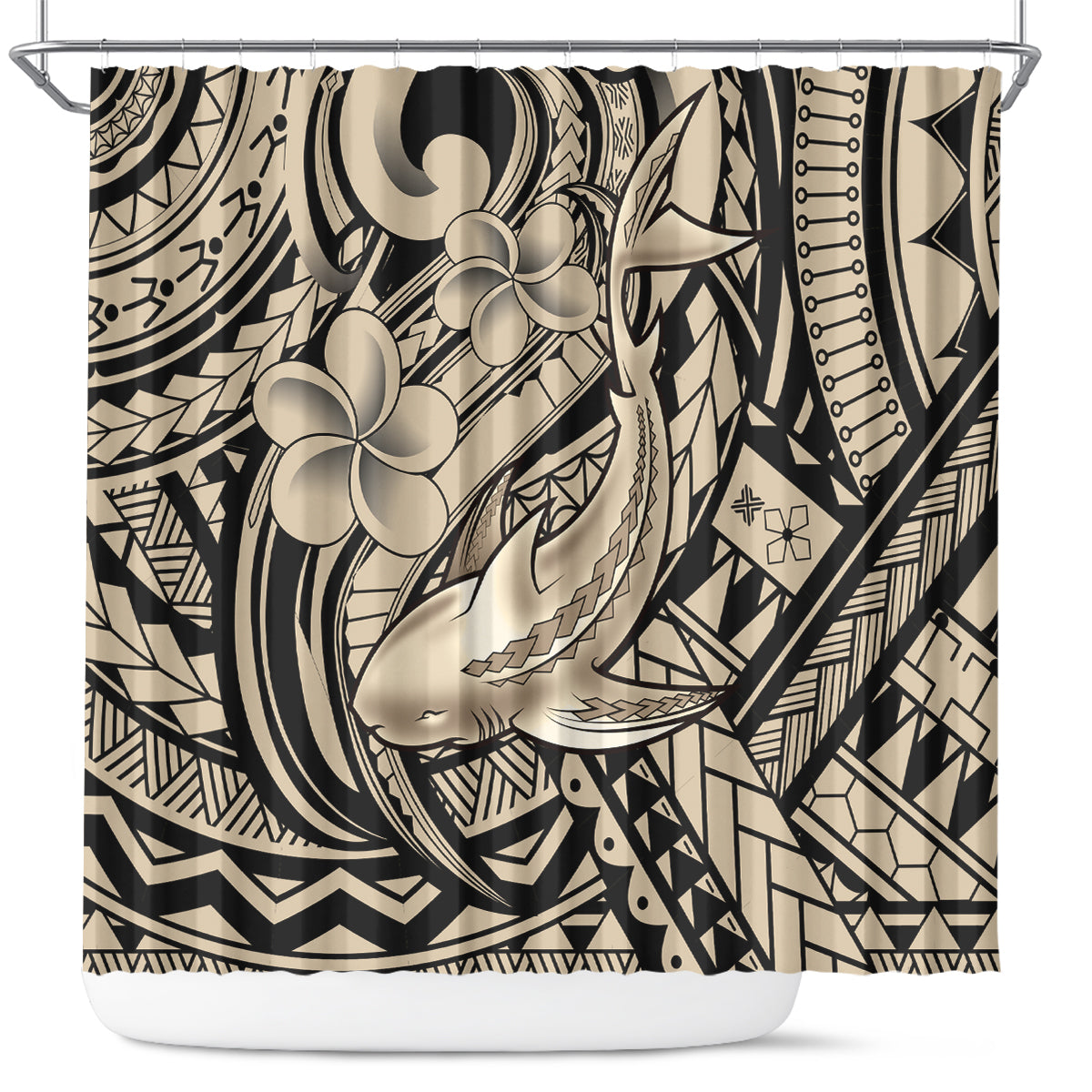 Polynesian Shark Tribal Tattoo Shower Curtain Beige Style