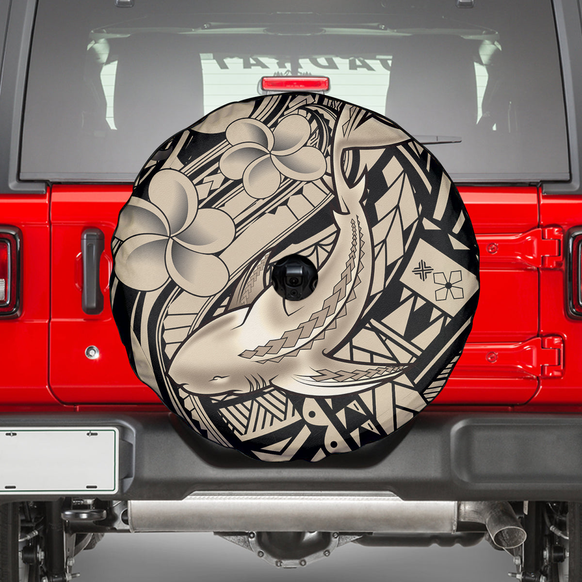 Polynesian Shark Tribal Tattoo Spare Tire Cover Beige Style LT9 - Polynesian Pride