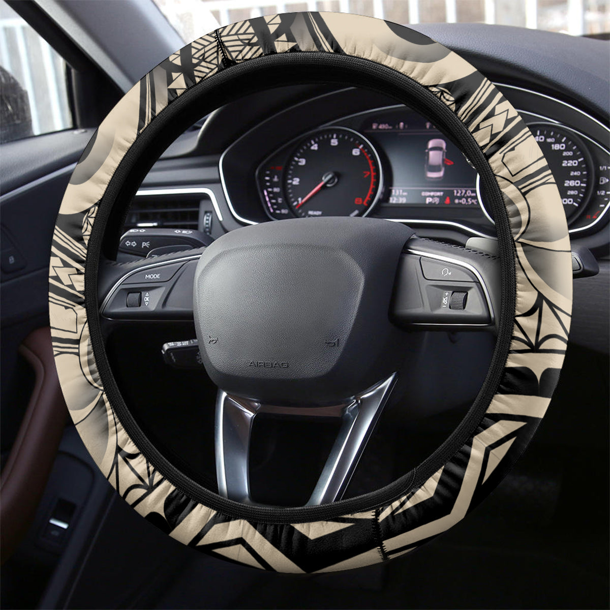 Polynesian Shark Tribal Tattoo Steering Wheel Cover Beige Style LT9 - Polynesian Pride