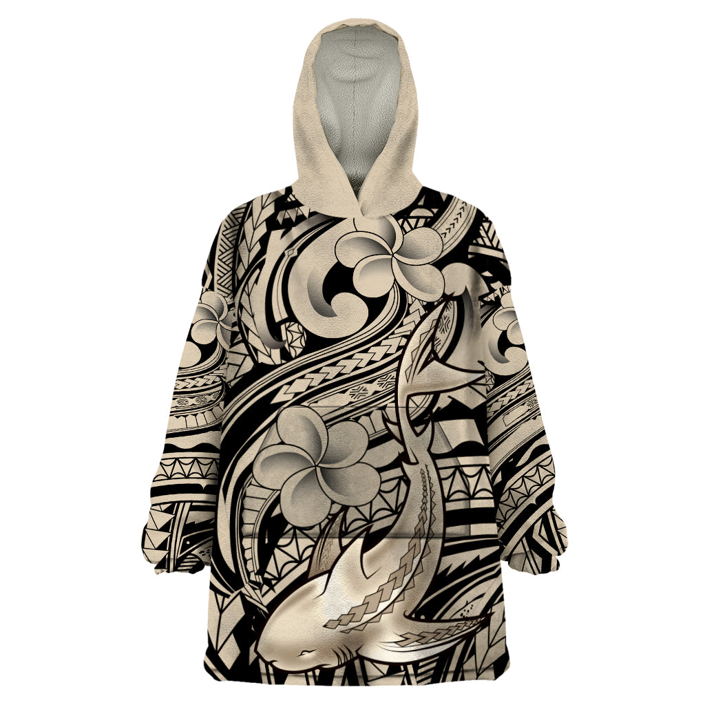 Polynesian Shark Tribal Tattoo Wearable Blanket Hoodie Beige Style LT9 One Size Beige - Polynesian Pride