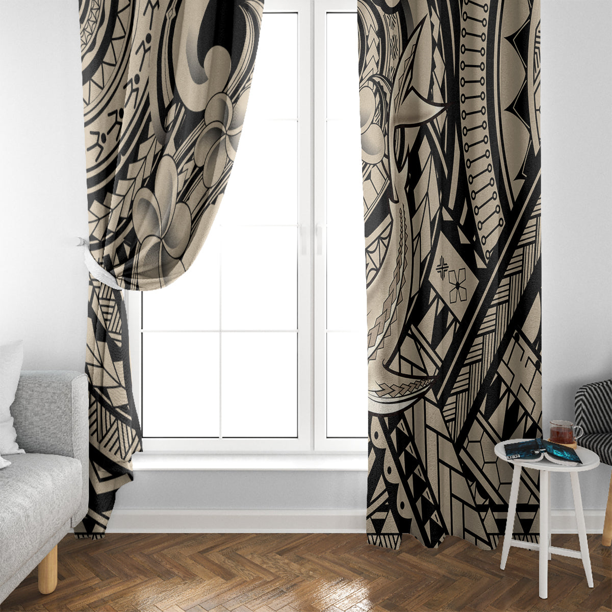 Polynesian Shark Tribal Tattoo Window Curtain Beige Style LT9 - Polynesian Pride