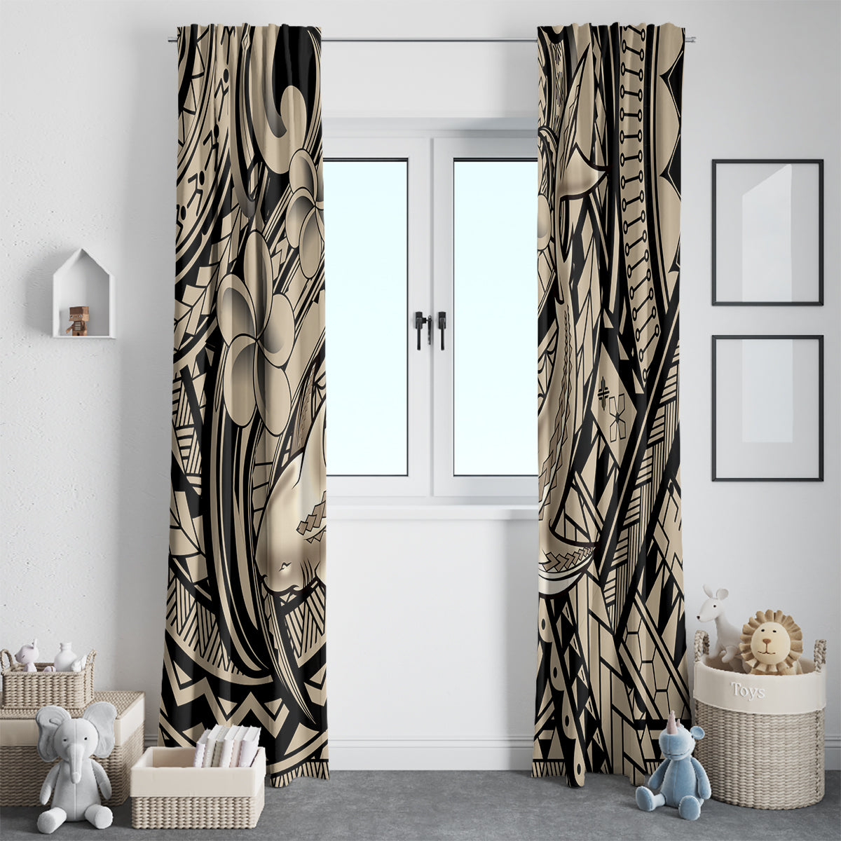 Polynesian Shark Tribal Tattoo Window Curtain Beige Style LT9 - Polynesian Pride
