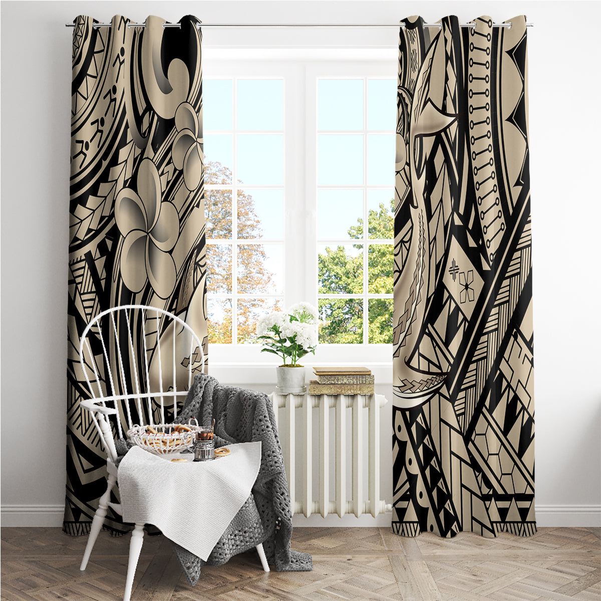 Polynesian Shark Tribal Tattoo Window Curtain Beige Style LT9 - Polynesian Pride