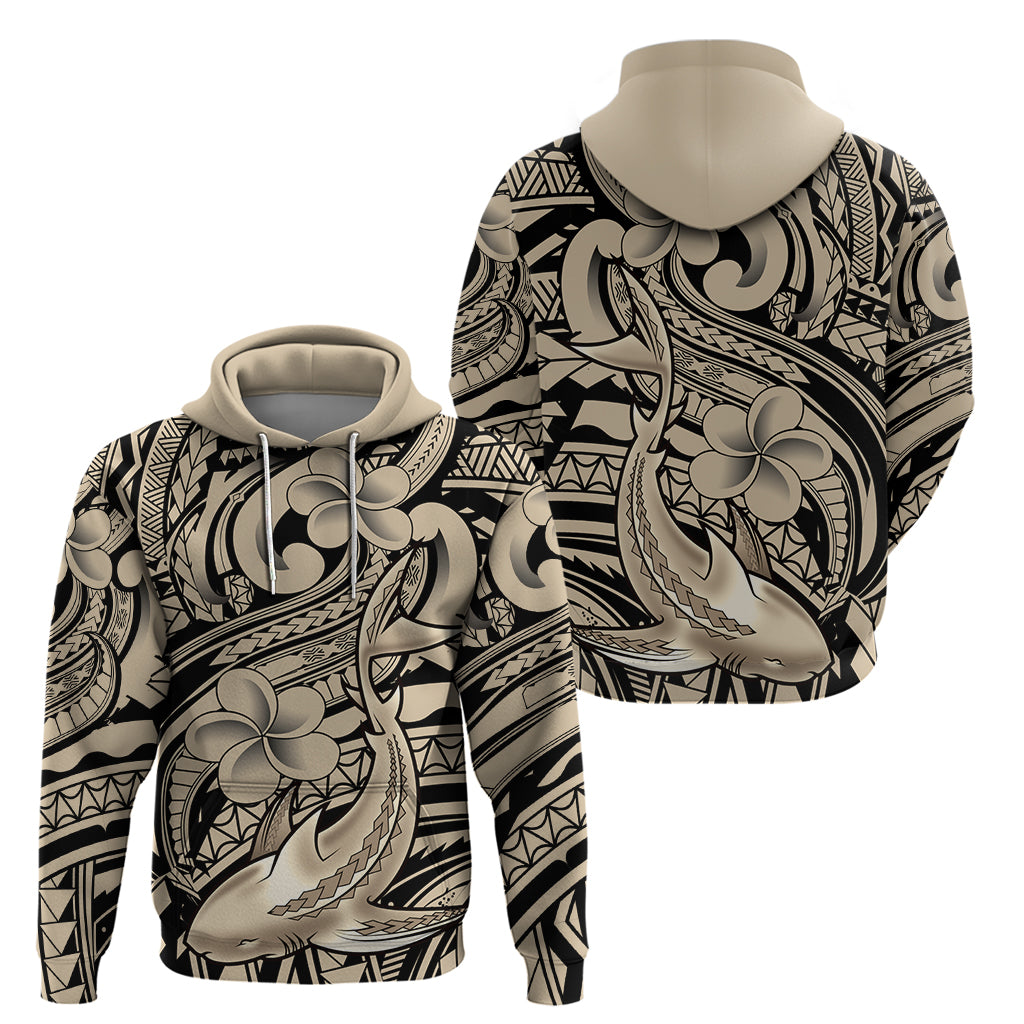 Polynesian Shark Tribal Tattoo Zip Hoodie Beige Style