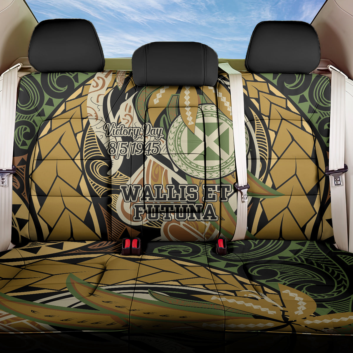 Wallis and Futuna Victory Day Back Car Seat Cover Since 1945 with Polynesian Platinum Floral Tribal LT9