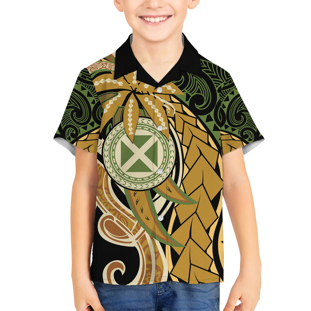 Wallis and Futuna Victory Day Family Matching Off The Shoulder Long Sleeve Dress and Hawaiian Shirt Since 1945 with Polynesian Platinum Floral Tribal