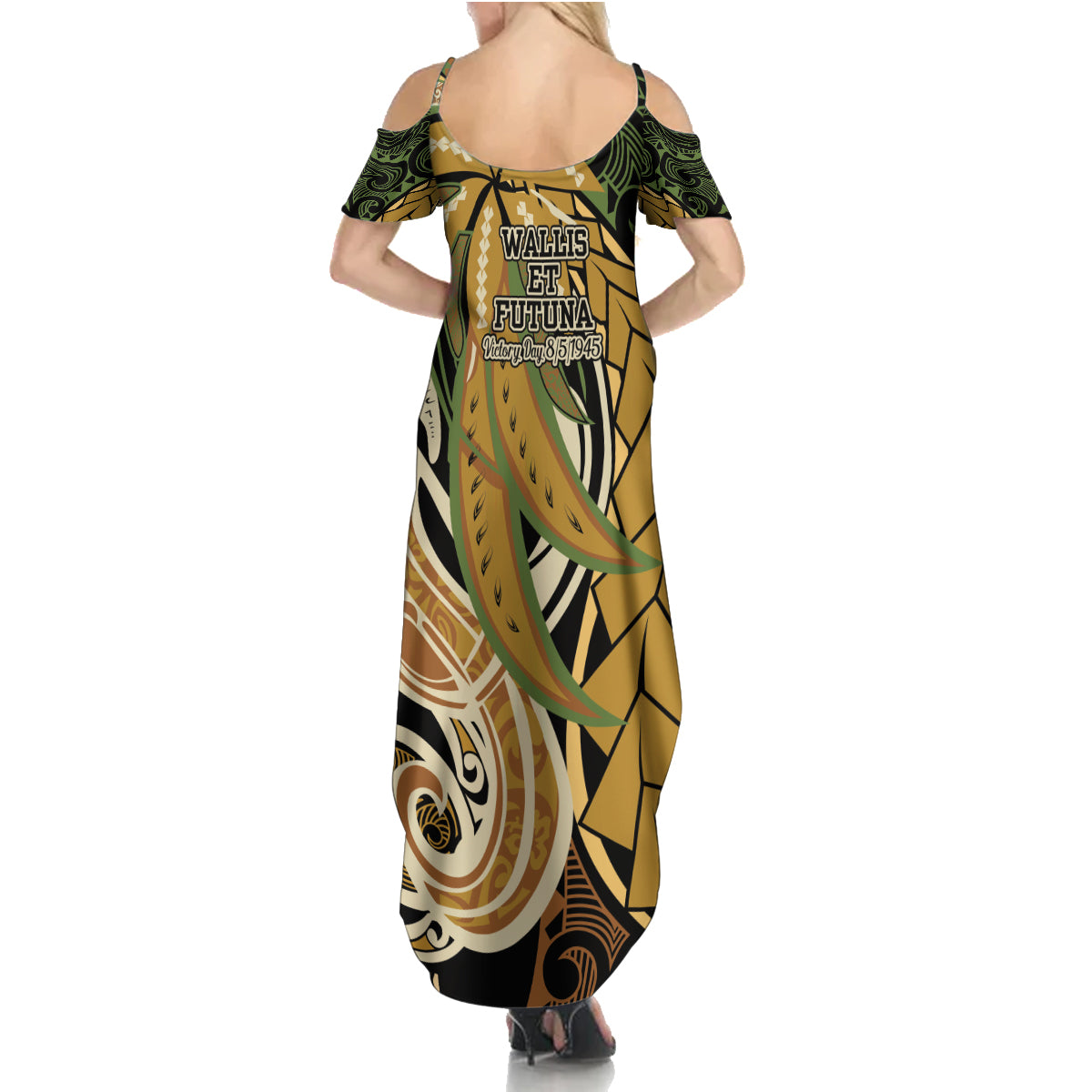 Wallis and Futuna Victory Day Family Matching Summer Maxi Dress and Hawaiian Shirt Since 1945 with Polynesian Platinum Floral Tribal