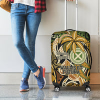 Wallis and Futuna Victory Day Luggage Cover Since 1945 with Polynesian Platinum Floral Tribal