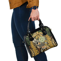 Wallis and Futuna Victory Day Shoulder Handbag Since 1945 with Polynesian Platinum Floral Tribal